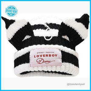 Cat Ear Beanie Knit Slouchy Y2K Crochet Cap Unisex Warm Soft Hat